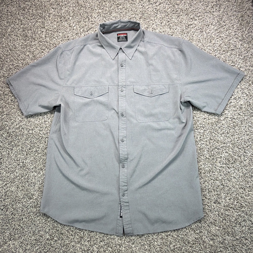 Karbon Shirt Mens XXL Gray Short Sleeves Button Front Casual‎ Preppy Stretch